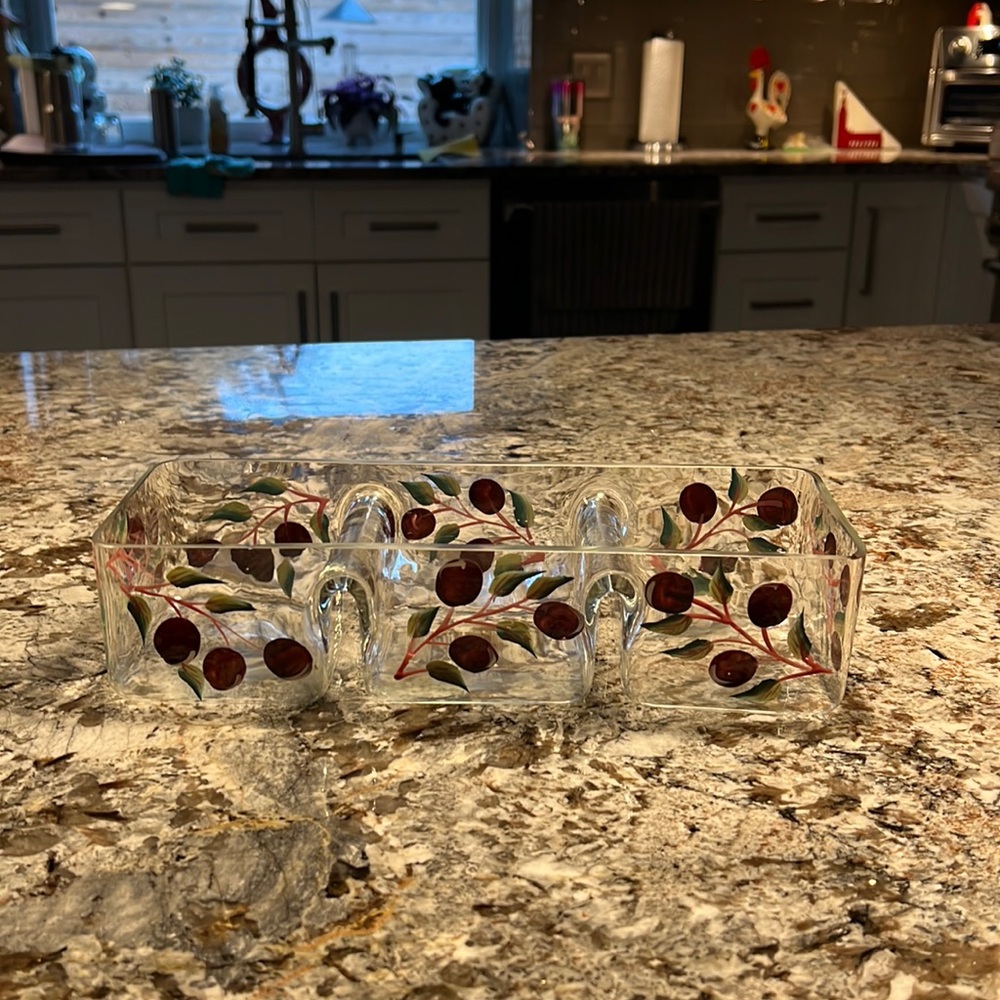 Trio holder, glass and hand painted